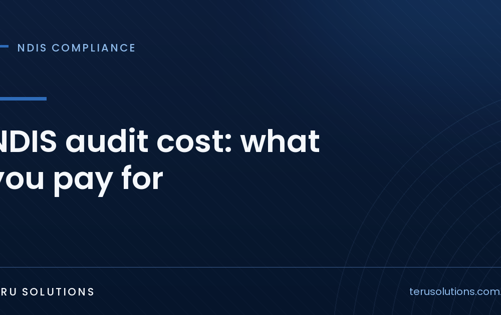 Navy TERU Solutions cover graphic titled NDIS audit cost what you pay for